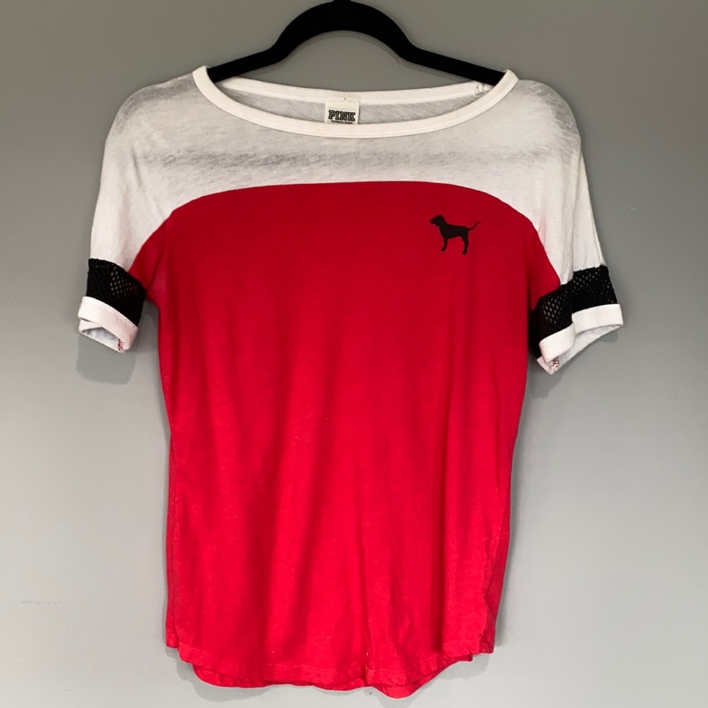 VS PINK Mesh Short Sleeve Tshirt Red XS Logo Back